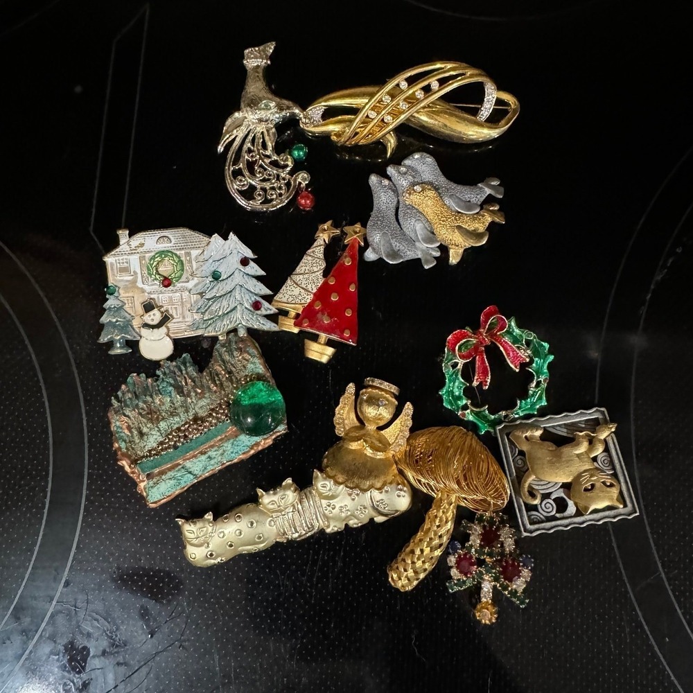 Vintage Christmas /Cat Holiday Brooch Lot Multicolor 1950s Collection - Picture 12 of 12